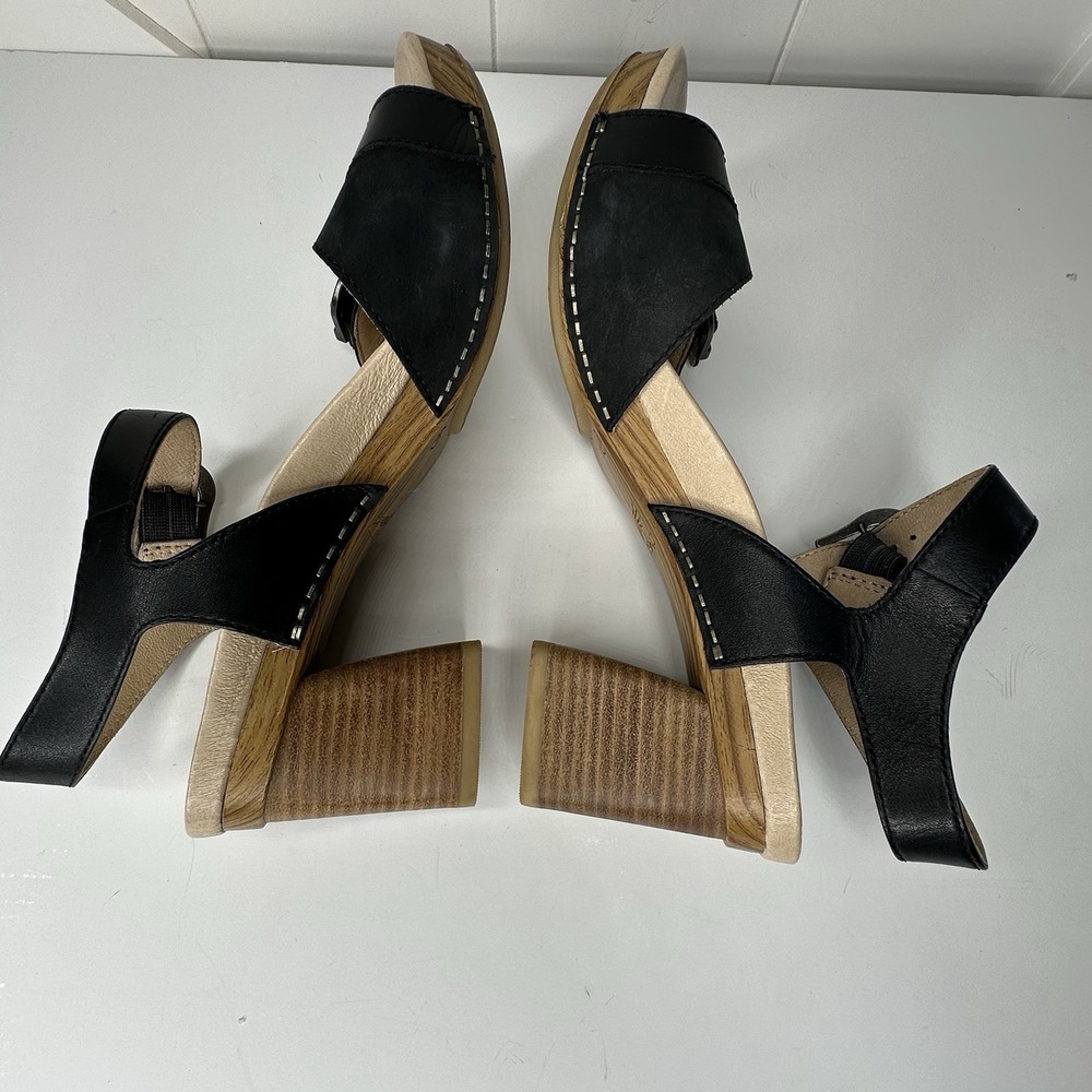 Dansko Anna Clogs Sandals Shoes Black Leather Buckle Strappy Heel Womens 41 10.5 - Picture 11 of 14